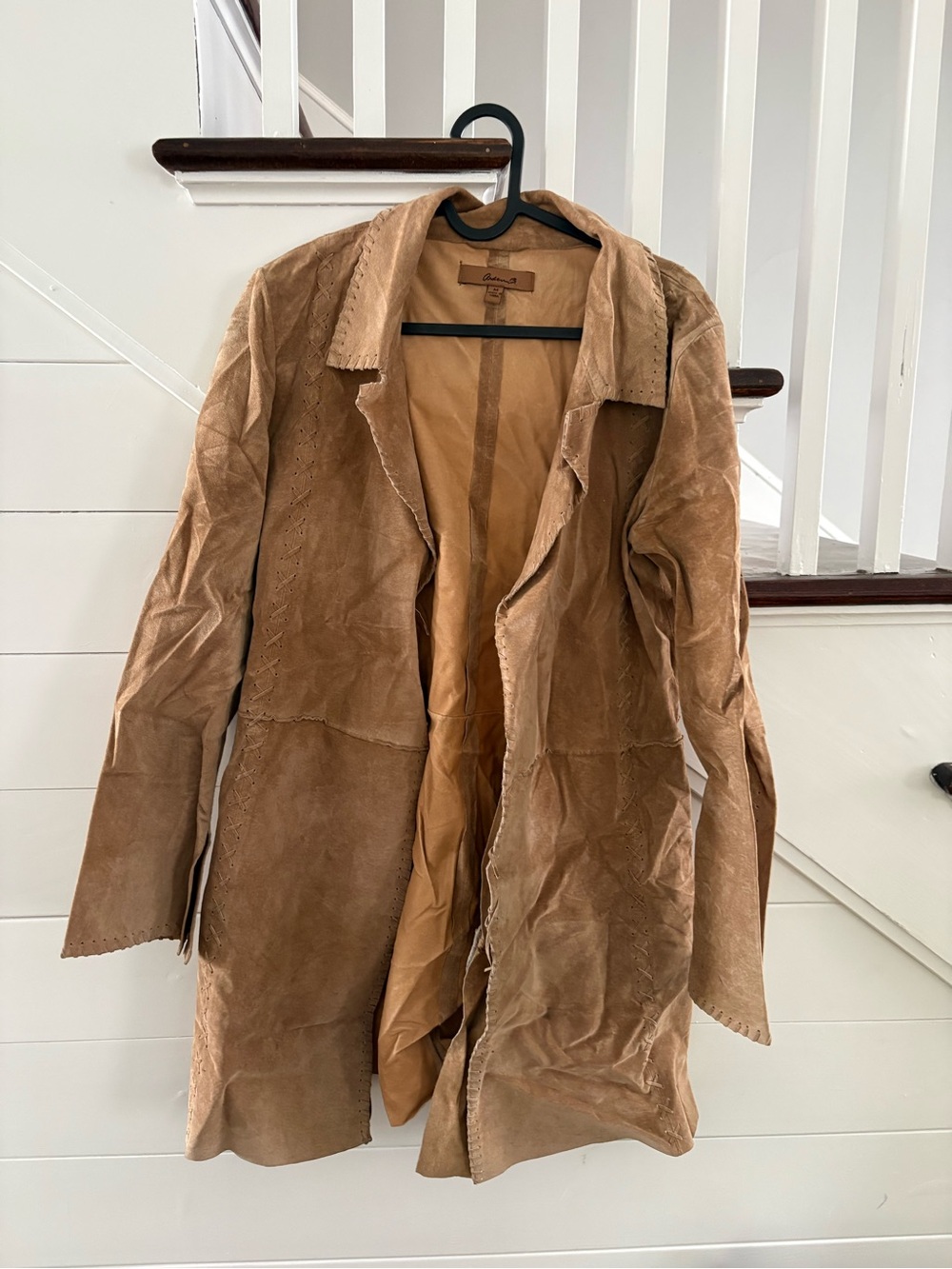 Genuine Suede Leather Long Coat in Tan - Women Jackets & Coats